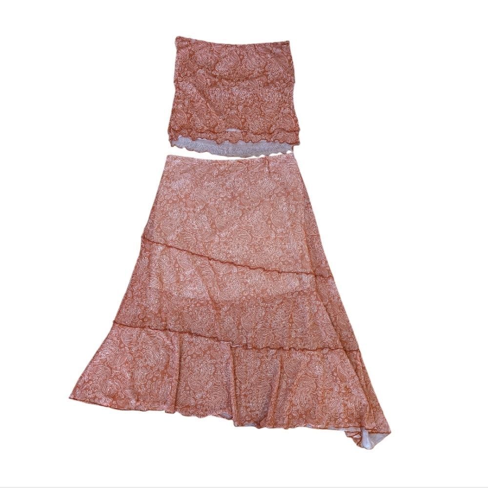 See You Monday Red Orange Paisley Two Piece Crop Top and Skirt Set Medium - Picture 7 of 13